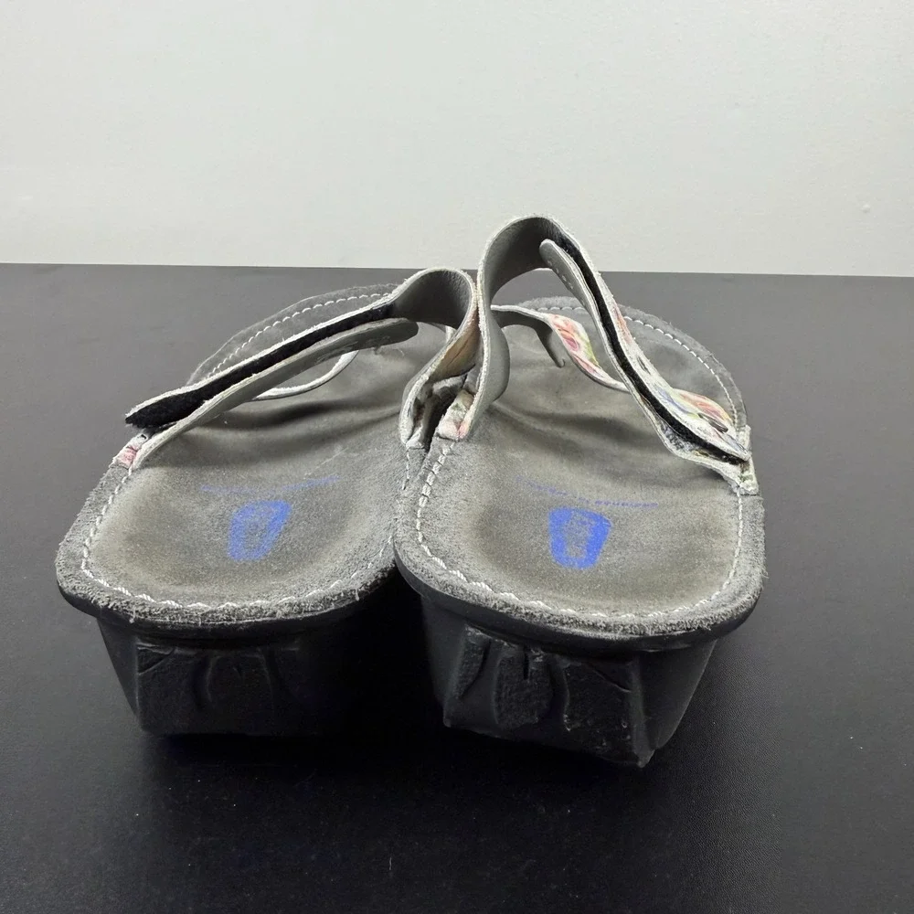 Wolky Sandals Womens 9/40 Multicolor Floral Leather Wedge Slide Thongs Casual